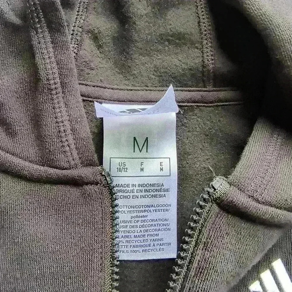 NWT Girls Adidas Zip Up Sweatshirt Hooded Fleece Black Size Medium 10/12 - Picture 8 of 8